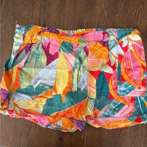 Time and Tru Tropical Print Elastic Waist Athletic Shorts - Multi